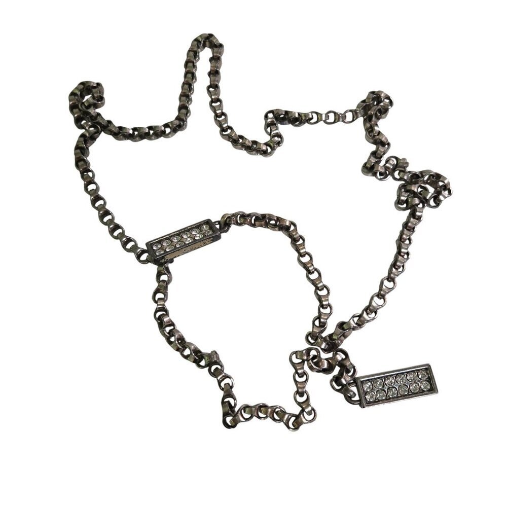 Silvertone VintageRhinestone Chain Belt Adjustable slight tarnish